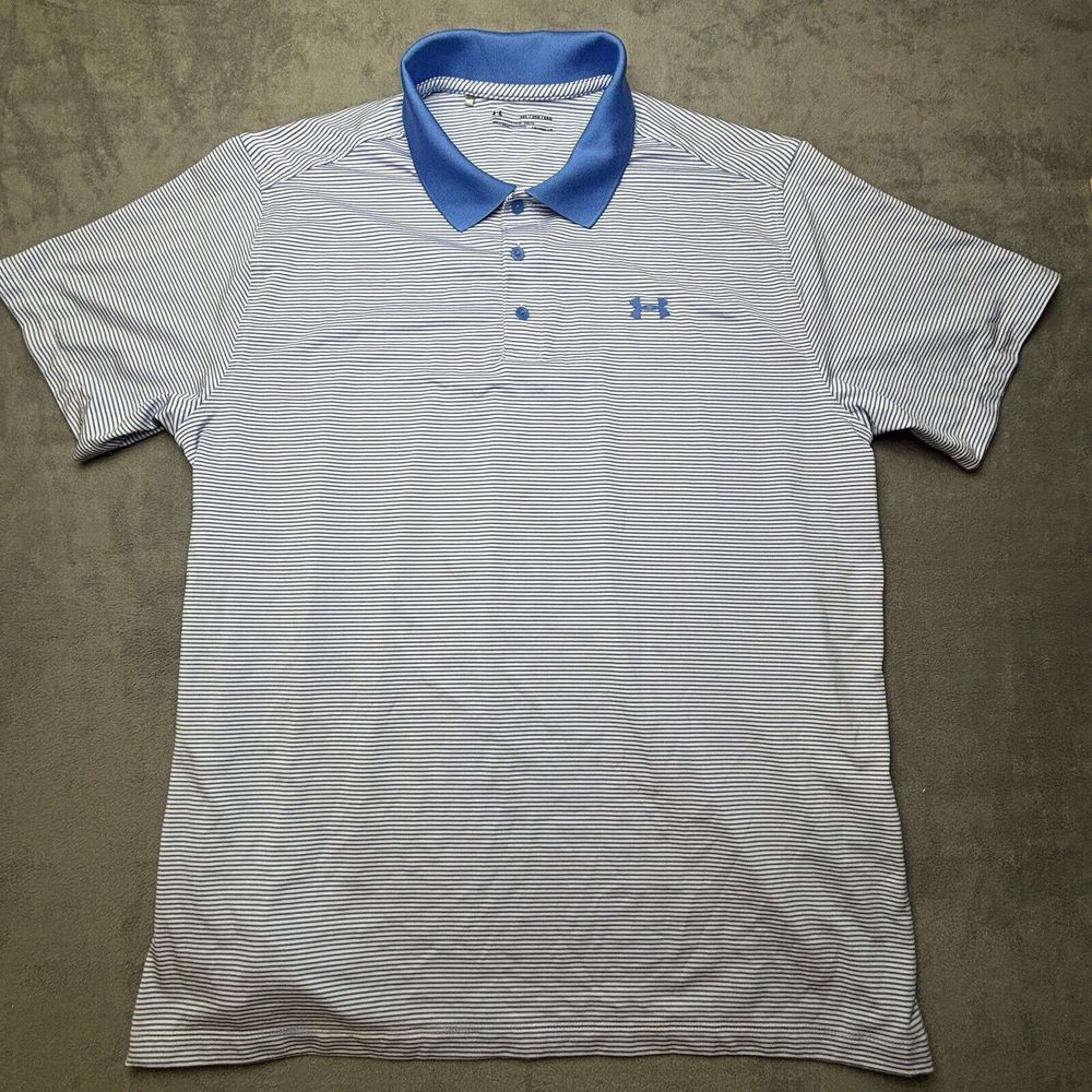 Men's Under Armour Blue Striped Polo Size 2XL Victory‎ Stripe EUC